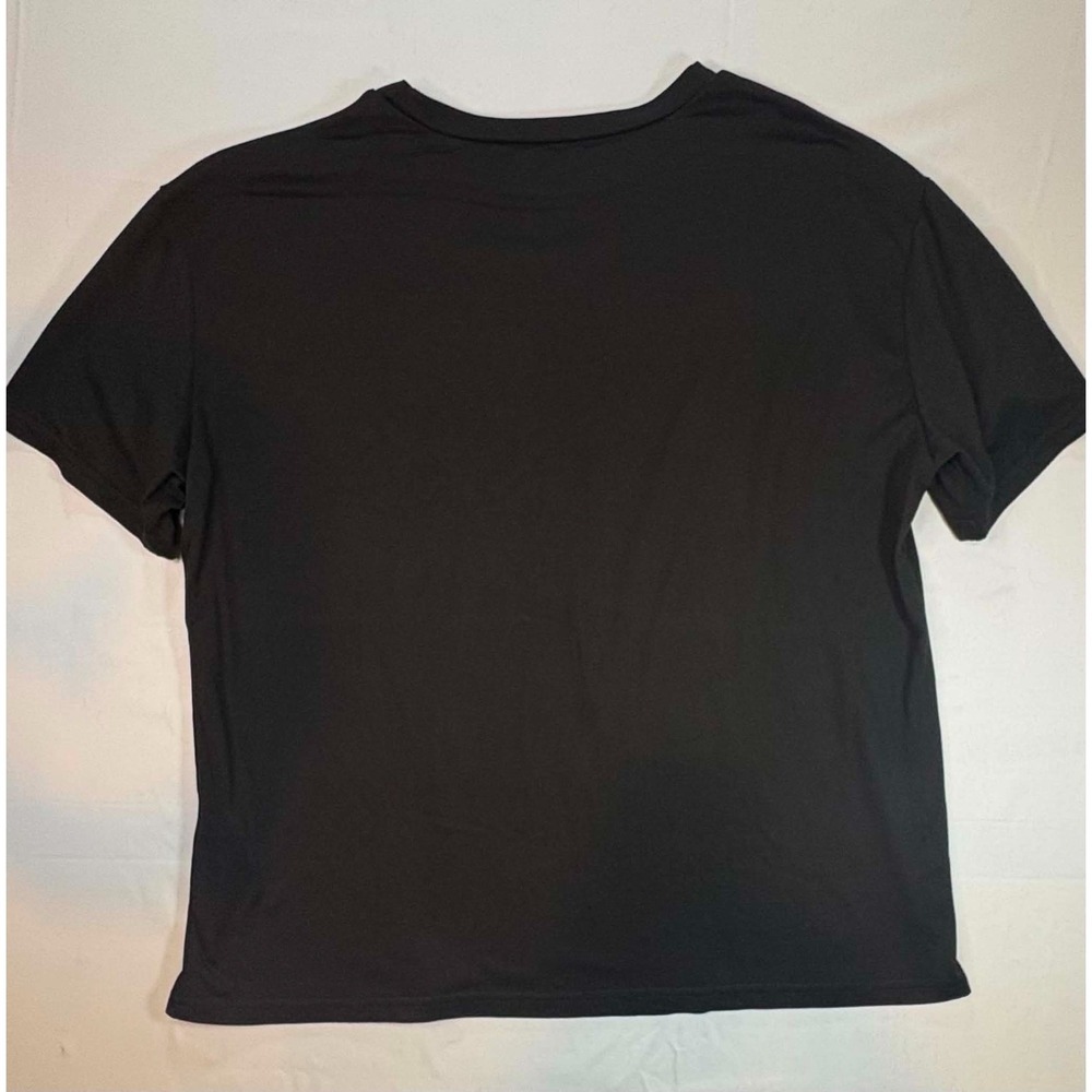 Mens Large Black T Shirt Short Sleeve Crewneck Plain Solid Stretch Basic Tee